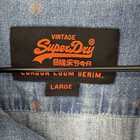 Superdry The London Loom Blue Denim Shirt Men’s Size Large - Picture 3 of 7